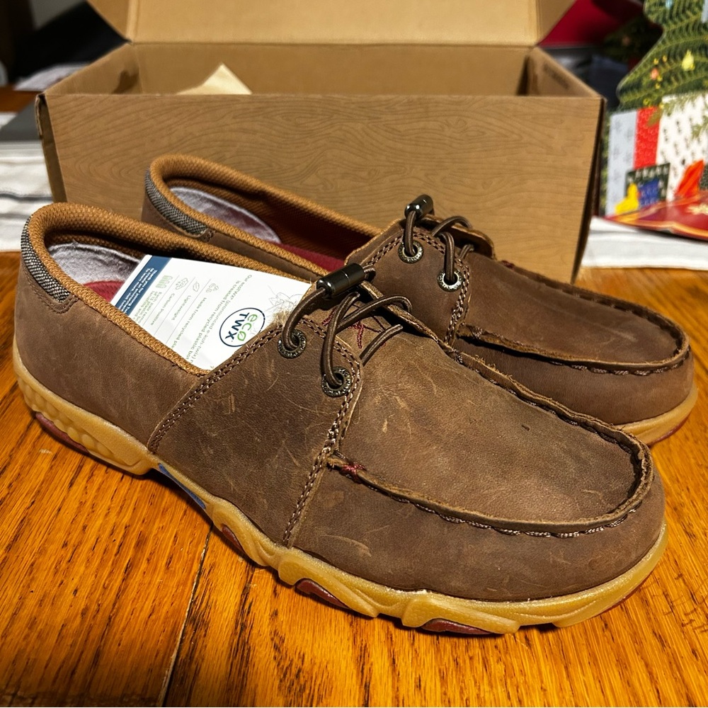 Twisted X Women’s Boat Shoe Driving Moc Brown Leather Size 7.5 New In Box